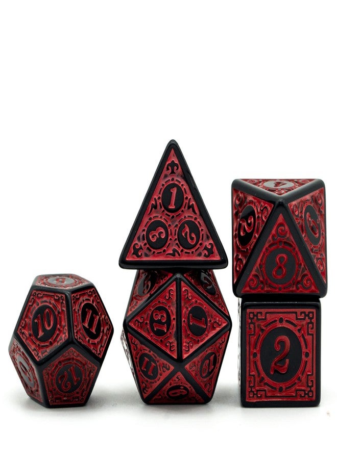 مجموعة نرد Poludie DND - نرد متعدد الأوجه D&D (7 قطع) مع حقيبة نرد جلدية لألعاب تقمص الأدوار Dungeons and Dragons (أحمر بحافة سوداء) - Image 2